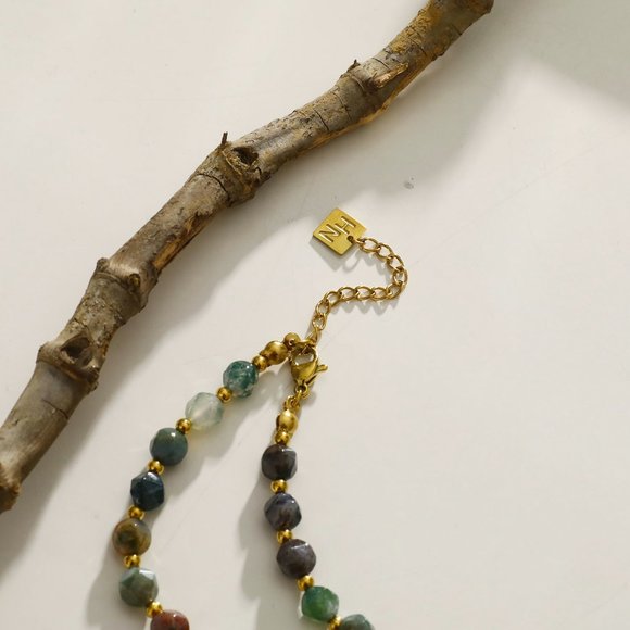 JULIETA Indian Agate Stones & 18K Gold Layered Beaded Chain Necklace - Picture 5 of 8